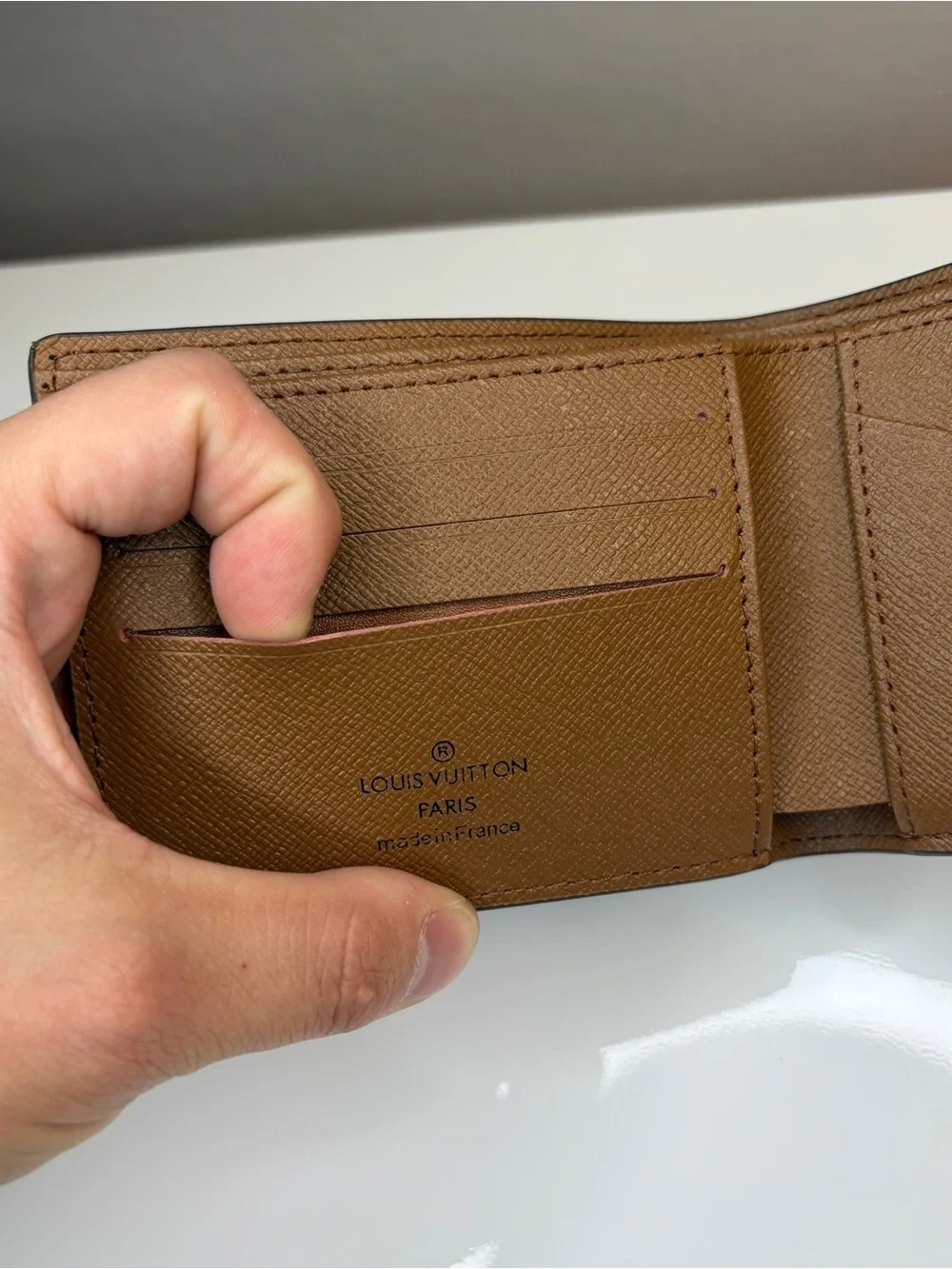 Mens Original Genuine Leather Brown Monogram Bifold Wallet